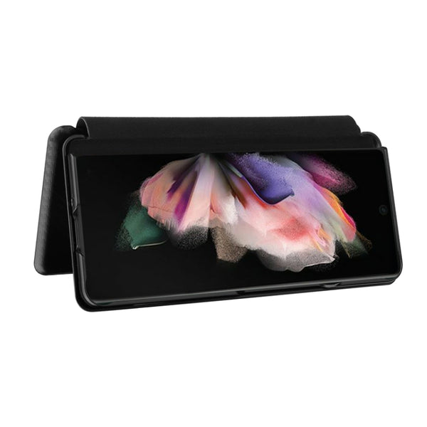 For Samsung Galaxy Z Fold3 5G Carbon Fiber Texture Horizontal Flip TPU PC PU Leather Case ...(Black)