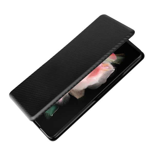 For Samsung Galaxy Z Fold3 5G Carbon Fiber Texture Horizontal Flip TPU PC PU Leather Case ...(Black)