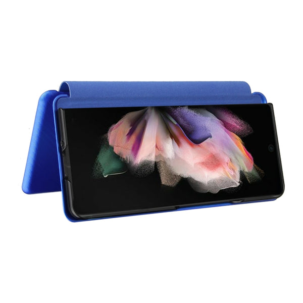 For Samsung Galaxy Z Fold3 5G Carbon Fiber Texture Horizontal Flip TPU PC PU Leather Case w...(Blue)