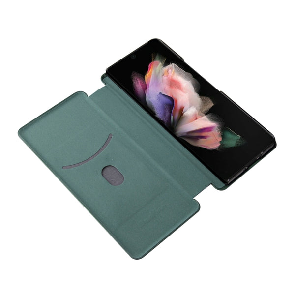 For Samsung Galaxy Z Fold3 5G Carbon Fiber Texture Horizontal Flip TPU PC PU Leather Case ...(Green)