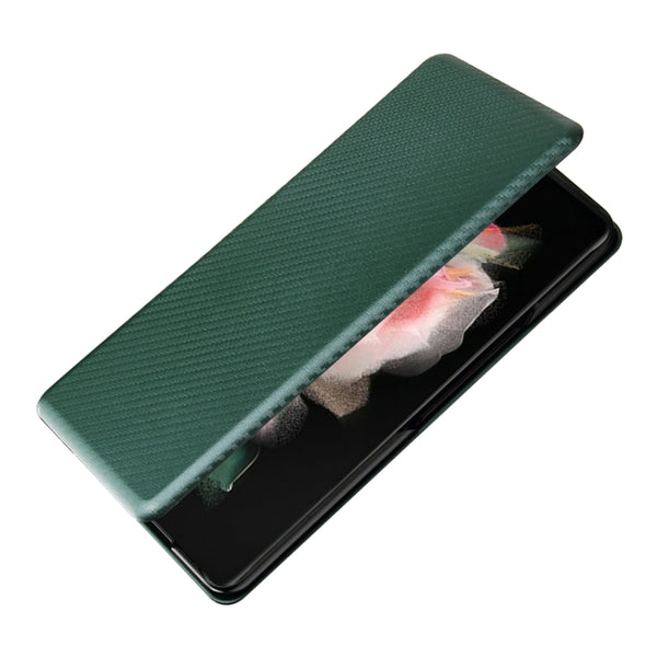 For Samsung Galaxy Z Fold3 5G Carbon Fiber Texture Horizontal Flip TPU PC PU Leather Case ...(Green)