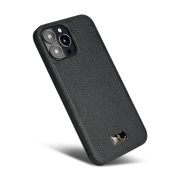 For iPhone 13 Pro Fierre Shann Leather Texture Phone Back Cover Case (Lychee Black)