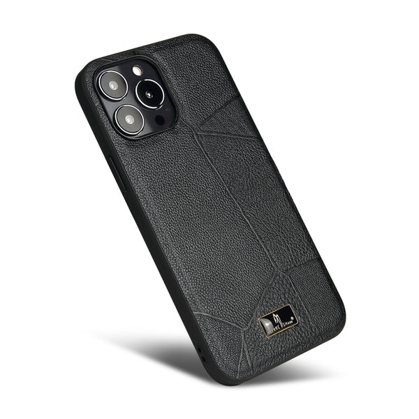 For iPhone 13 Pro Max Fierre Shann Leather Texture Phone Back Cover Case (Ox Tendon Black)