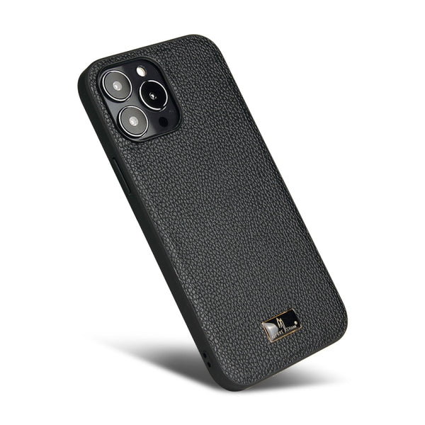 For iPhone 13 Pro Max Fierre Shann Leather Texture Phone Back Cover Case (Lychee Black)