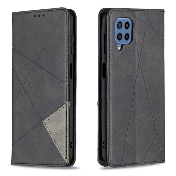 For Samsung Galaxy M32 Rhombus Texture Horizontal Flip Magnetic Leather Case with Holder &...(Black)