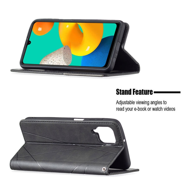 For Samsung Galaxy M32 Rhombus Texture Horizontal Flip Magnetic Leather Case with Holder &...(Black)