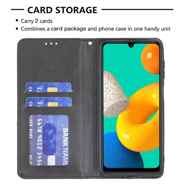 For Samsung Galaxy M32 Rhombus Texture Horizontal Flip Magnetic Leather Case with Holder &...(Black)