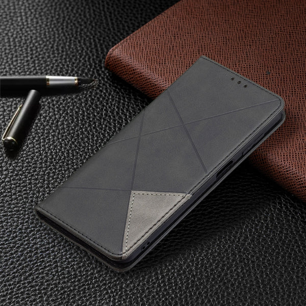 For Samsung Galaxy M32 Rhombus Texture Horizontal Flip Magnetic Leather Case with Holder &...(Black)