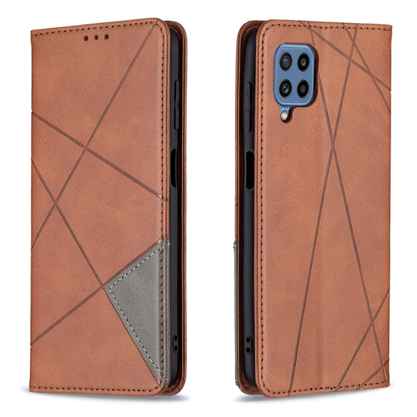 For Samsung Galaxy M32 Rhombus Texture Horizontal Flip Magnetic Leather Case with Holder &...(Brown)