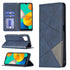 For Samsung Galaxy M32 Rhombus Texture Horizontal Flip Magnetic Leather Case with Holder & ...(Blue)