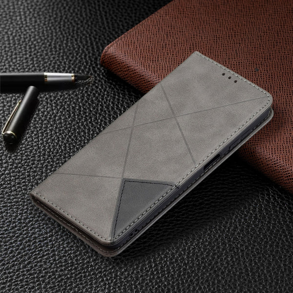 For Samsung Galaxy M32 Rhombus Texture Horizontal Flip Magnetic Leather Case with Holder & ...(Grey)
