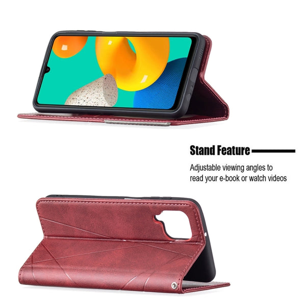 For Samsung Galaxy M32 Rhombus Texture Horizontal Flip Magnetic Leather Case with Holder & C...(Red)