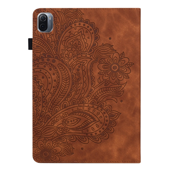 For Xiaomi Pad 5 Pro Pad 5 Peacock Embossed Pattern TPU PU Horizontal Flip Leather Case wi...(Brown)