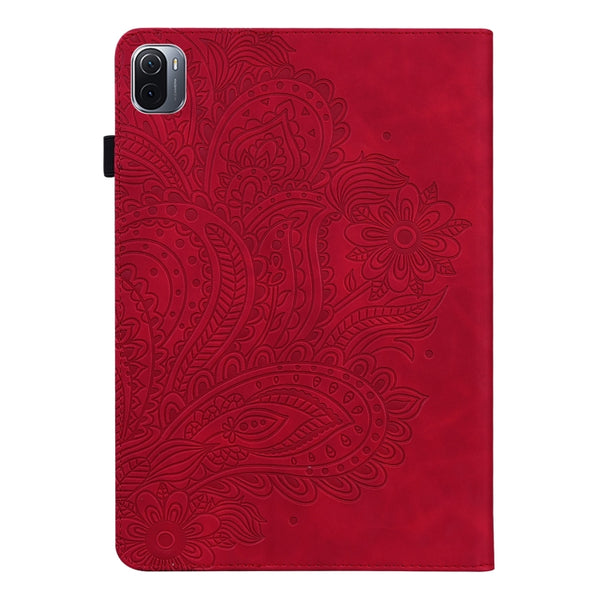 For Xiaomi Pad 5 Pro Pad 5 Peacock Embossed Pattern TPU PU Horizontal Flip Leather Case with...(Red)