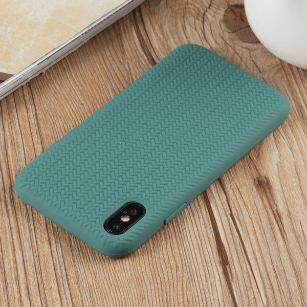For iPhone XS Max Herringbone Texture Silicone Protective Case(Pine Green)