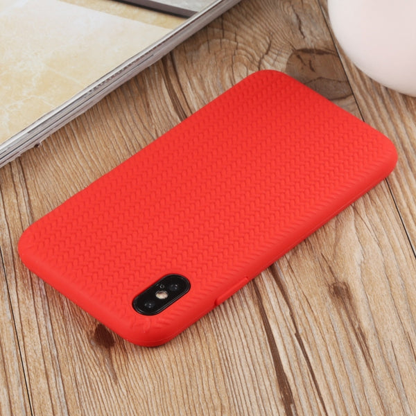 For iPhone XS Max Herringbone Texture Silicone Protective Case(Red)