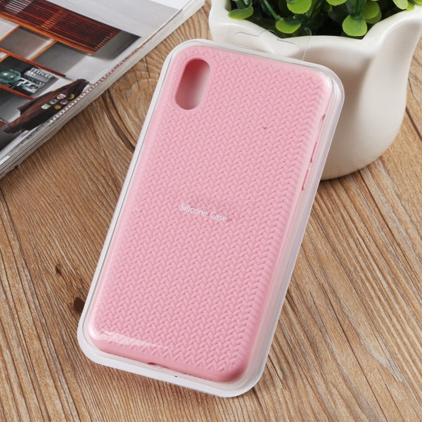 For iPhone XS Max Herringbone Texture Silicone Protective Case(Pink)