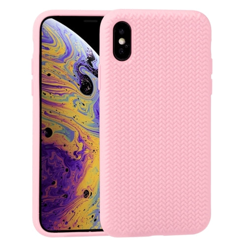 For iPhone XS Max Herringbone Texture Silicone Protective Case(Pink)
