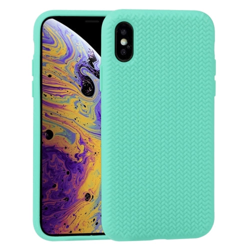 For iPhone XS Max Herringbone Texture Silicone Protective Case(Light Green)