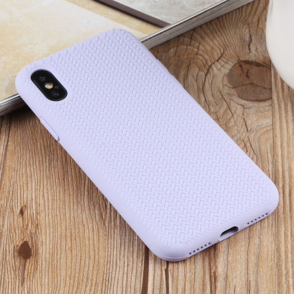 For iPhone XS Max Herringbone Texture Silicone Protective Case(Light Purple)