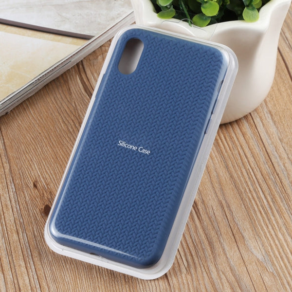 For iPhone XS Max Herringbone Texture Silicone Protective Case(Sea Blue)