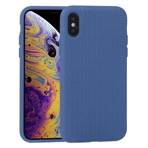 For iPhone XS Max Herringbone Texture Silicone Protective Case(Sea Blue)