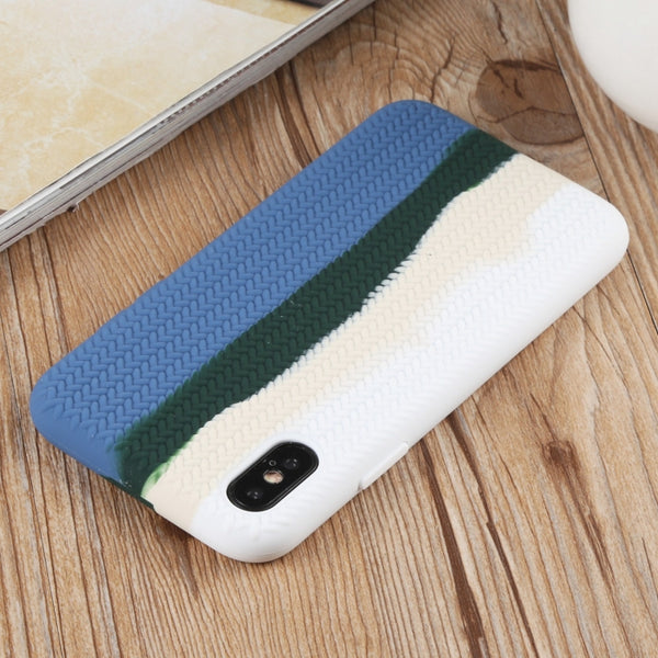 For iPhone XS Max Herringbone Texture Silicone Protective Case(Rainbow Blue)