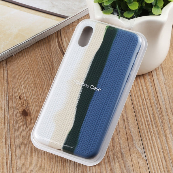 For iPhone XS Max Herringbone Texture Silicone Protective Case(Rainbow Blue)