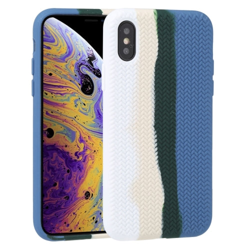 For iPhone XS Max Herringbone Texture Silicone Protective Case(Rainbow Blue)