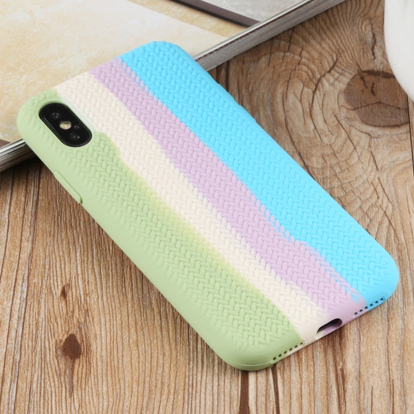 For iPhone XS Max Herringbone Texture Silicone Protective Case(Rainbow Green)