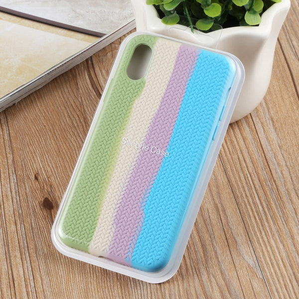 For iPhone XS Max Herringbone Texture Silicone Protective Case(Rainbow Green)