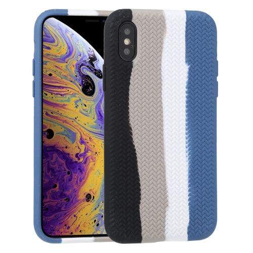 For iPhone XS Max Herringbone Texture Silicone Protective Case(Rainbow Black)