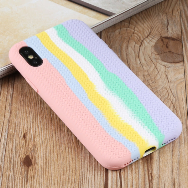 For iPhone XS Max Herringbone Texture Silicone Protective Case(Rainbow Pink)