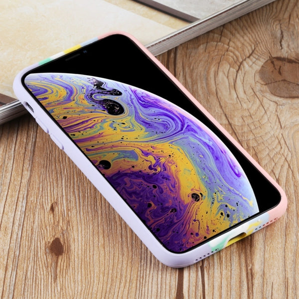 For iPhone XS Max Herringbone Texture Silicone Protective Case(Rainbow Pink)