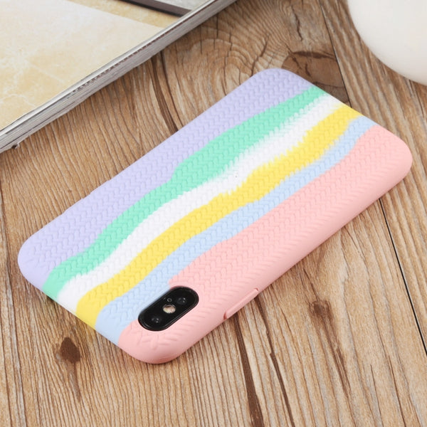 For iPhone XS Max Herringbone Texture Silicone Protective Case(Rainbow Pink)