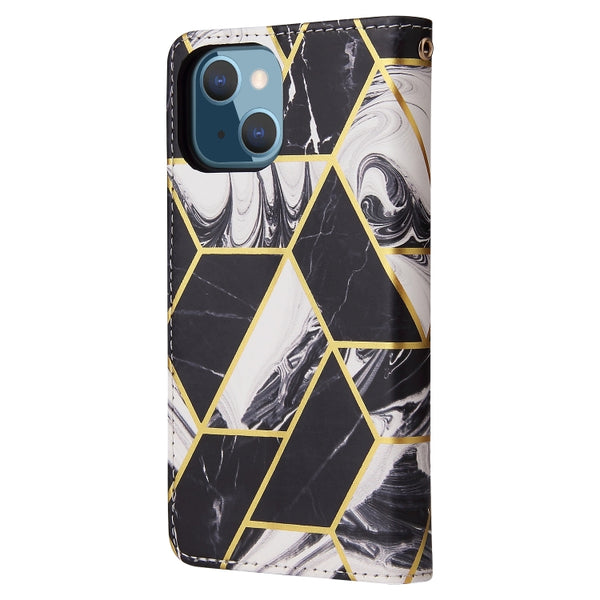 For iPhone 13 mini Marble Bronzing Stitching Horizontal Flip PU Leather Case with Holder &...(Black)