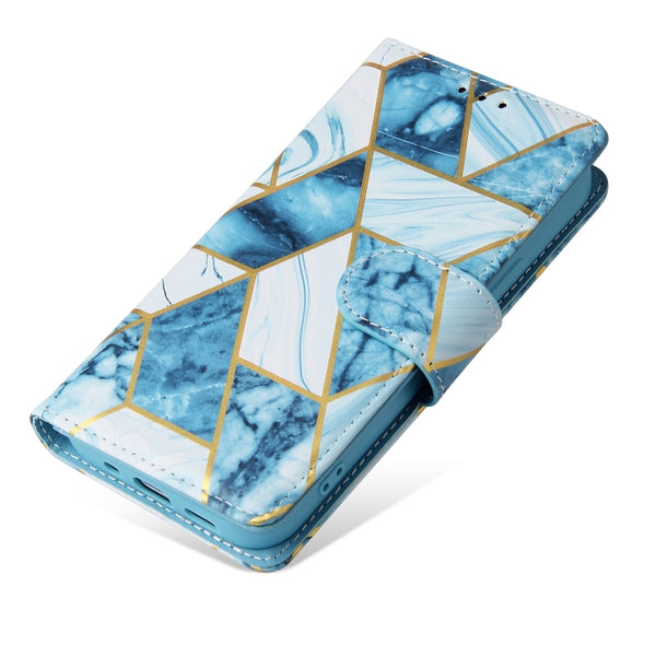 For iPhone 13 mini Marble Bronzing Stitching Horizontal Flip PU Leather Case with Holder & ...(Blue)