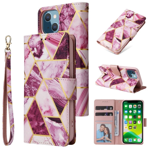 For iPhone 13 mini Marble Bronzing Stitching Horizontal Flip PU Leather Case with Holder ...(Purple)