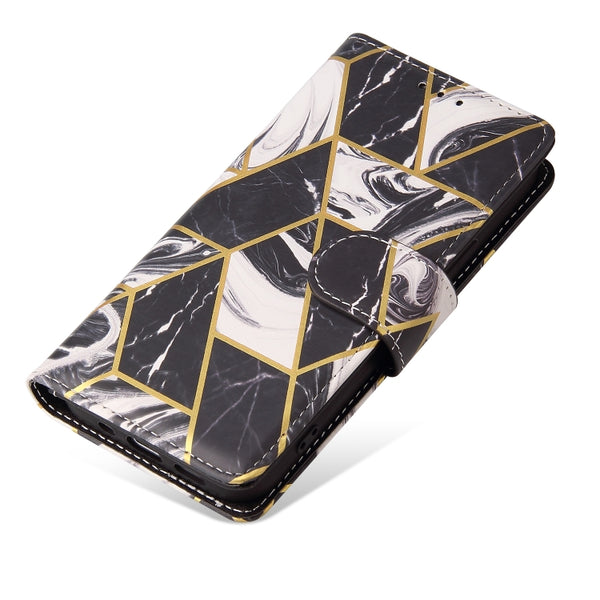 For iPhone 13 Marble Bronzing Stitching Horizontal Flip PU Leather Case with Holder & Card...(Black)