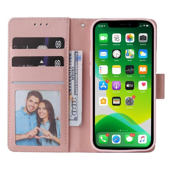 For iPhone 13 Marble Bronzing Stitching Horizontal Flip PU Leather Case with Holder & ...(Rose Gold)