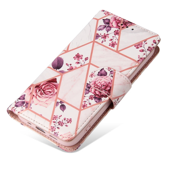 For iPhone 13 Marble Bronzing Stitching Horizontal Flip PU Leather Case with Holder & ...(Rose Gold)