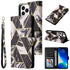 For iPhone 13 Pro Marble Bronzing Stitching Horizontal Flip PU Leather Case with Holder & ...(Black)