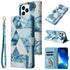 For iPhone 13 Pro Marble Bronzing Stitching Horizontal Flip PU Leather Case with Holder & C...(Blue)