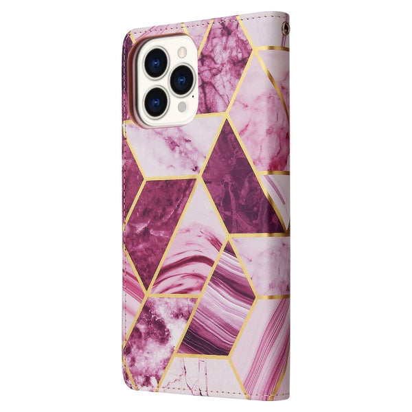 For iPhone 13 Pro Marble Bronzing Stitching Horizontal Flip PU Leather Case with Holder &...(Purple)