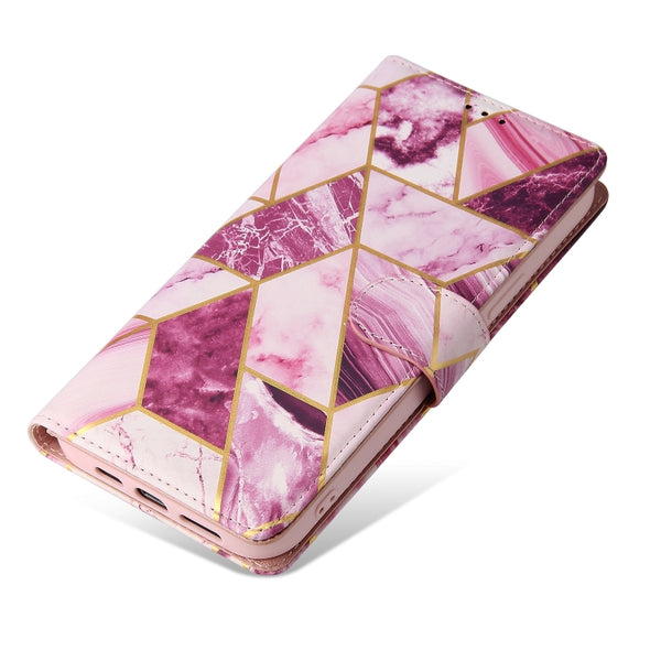 For iPhone 13 Pro Marble Bronzing Stitching Horizontal Flip PU Leather Case with Holder &...(Purple)