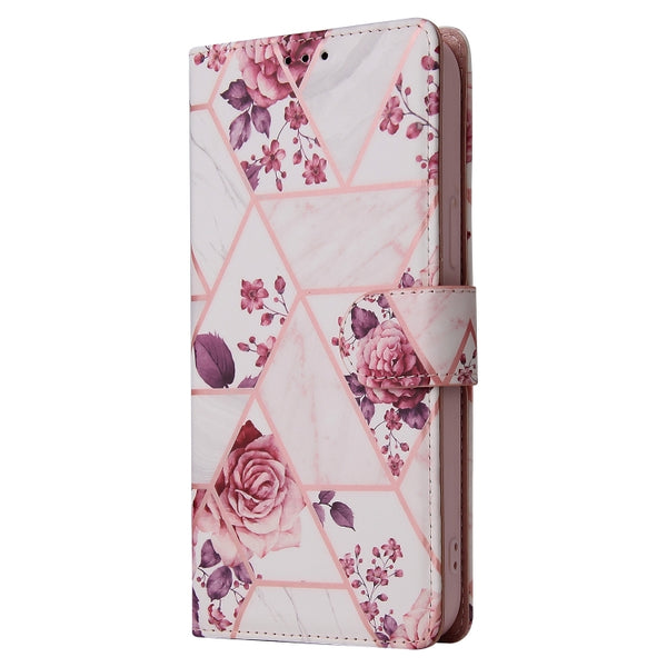 For iPhone 13 Pro Max Marble Bronzing Stitching Horizontal Flip PU Leather Case with H...(Rose Gold)