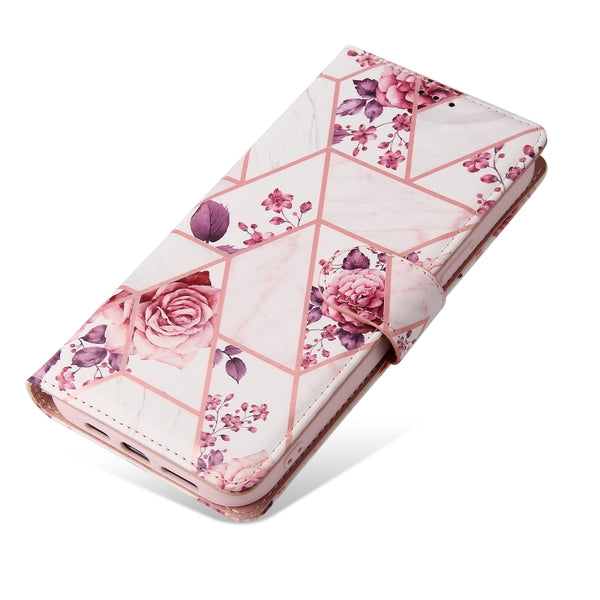 For iPhone 13 Pro Max Marble Bronzing Stitching Horizontal Flip PU Leather Case with H...(Rose Gold)