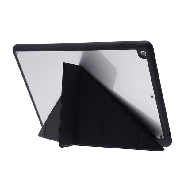 For iPad 10.2 2021 2020 2019 Deformation Transparent Acrylic Horizontal Flip PU Leather Ca...(Black)