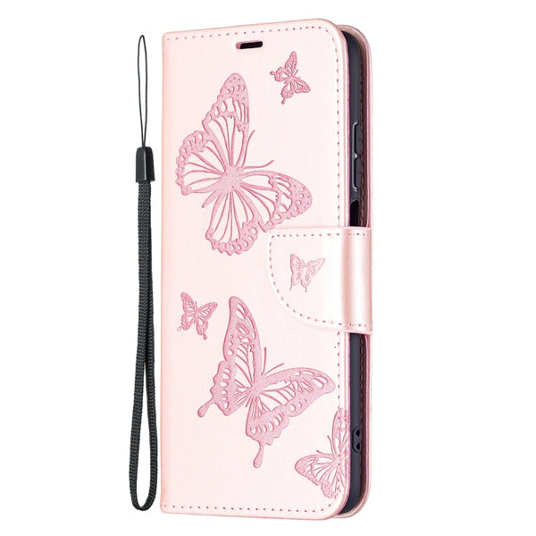 For Xiaomi Redmi 10 Two Butterflies Embossing Pattern Horizontal Flip Leather Case with Hol...(Gold)