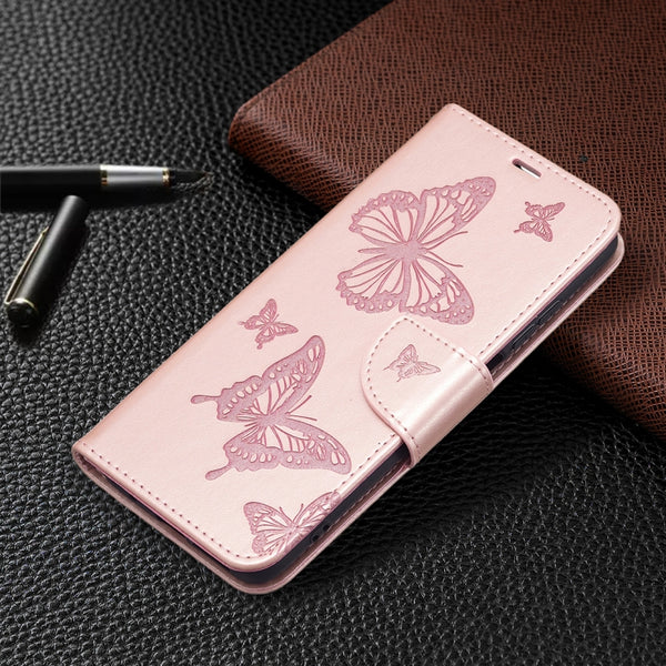 For Xiaomi Redmi 10 Two Butterflies Embossing Pattern Horizontal Flip Leather Case with Hol...(Gold)